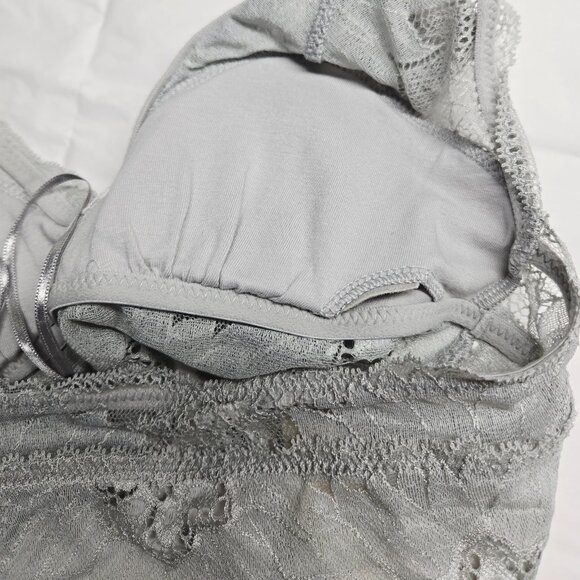 Aerie XXS Light Grey Lace Bralette Halter Strap Style Removable Pads NWT $40 - Picture 6 of 10